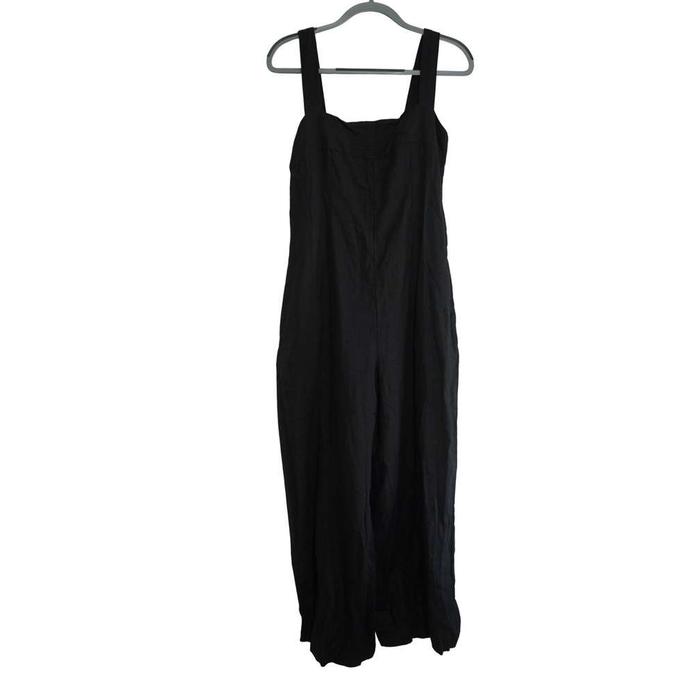 Madewell Size 8 Black Linen Blend Wide Leg Jumpsuit Square Neck Smocked Back NEW - Picture 2 of 8